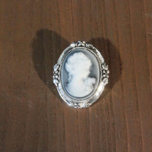 Victorian Lady Cameo Brooch with Clasp Pin, Dark Blue