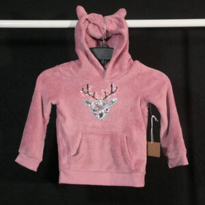 Young Hearts Fleece Sequin Reindeer Holiday Lights Hoodie with Ears, Size 4T